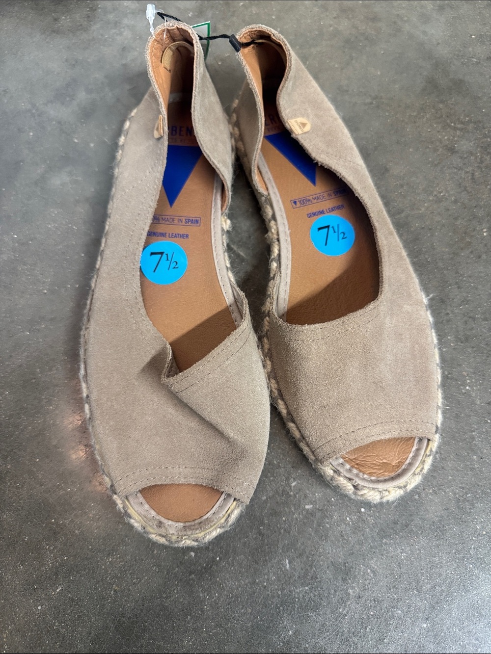 Verbenas Spain Gray Suede Espadrille Peep Toe Flats Women’s US 7.5 EU 38